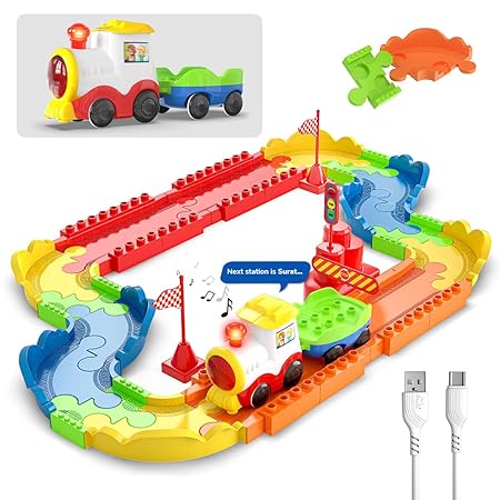 Mirana Block Rider Toy Train Set with Colorful & Multiple Track Layout